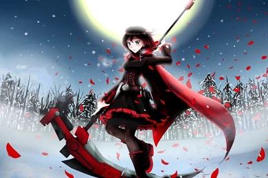 Anime Girl At Winter Night, Moon, Fields Wallpapers