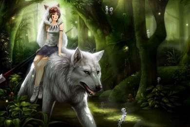 Wallpapers Princess Mononoke, Anime, Girl, Wolf, Forest Desktop ...
