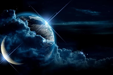 Earth And Moon Between The Clouds Wallpapers   Fantasy Wallpapers ...