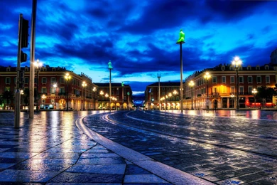 France Night City Roads HDR Wet Rain Lights Sky Clouds Roads ...