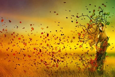 Download Wallpapers 1280x1024 Autumn, Girl, Leaves, Nature ...