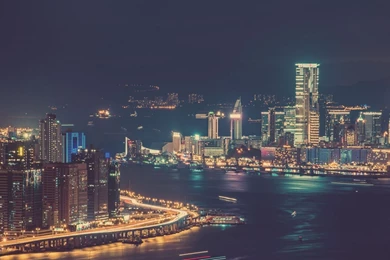 Download Wallpapers 2048x1152 City, Light, River, Sea, Night, City ...