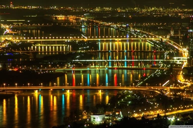 Bridges: Light Bridges Danube Vienna River City Lights Night ...