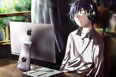 Download Wallpapers 1024x768 Guy, Anime, Computer, Tears, Sadness ...