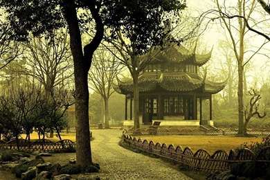 Other: Autumn Morning Pavilion Asian Park Tree Yellow Asia Full HD ...
