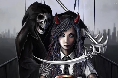 Grim Reaper And Horned Schoolgirl Wallpapers   Digital Art ...