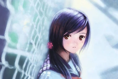 Schoolgirl Leaned Against Fence Wallpapers   Anime Wallpapers