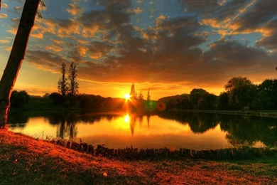 1366x768 Lake Summer Sunset Wallpapers