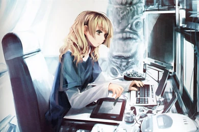 Anime Girl With Computer Wallpapers