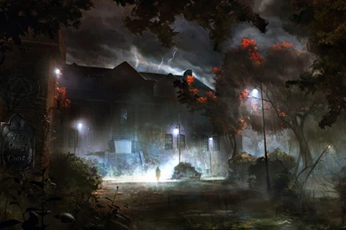 Download Wallpapers 2560x1440 Rain, House, Wood, Lightning, Sign ...