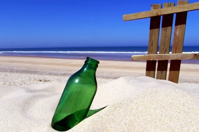 Green Bottle On Sandy Beach Wallpapers   Beach Wallpapers