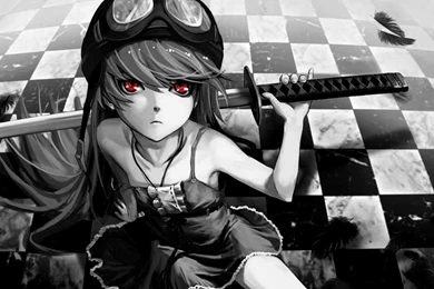 Sword Anime Girl Long Hair Black White Wallpapers