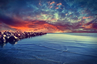 Beautiful Sunset And Stone On Beach Wallpapers