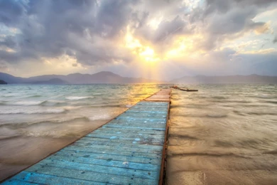 Bridges: Wonderful Sunrise Docks Lake Dock Clouds Desktop Photo ...