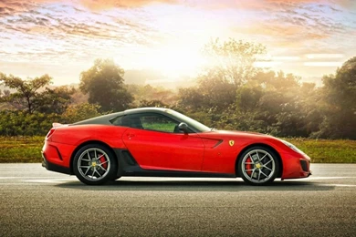 1366x768 Red Ferrari 599 At Sunset Desktop PC And Mac Wallpapers