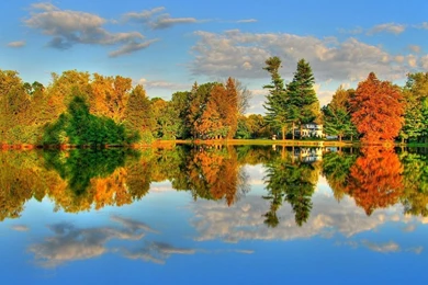 Autumn Lake And Maple HDR Landscape Wallpapers
