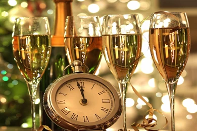 New Year Christmas Glasses Champagne Clock Hd Wallpapers