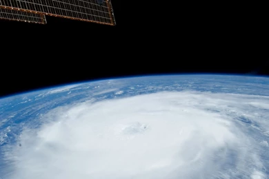 Download Wallpapers 3840x1200 Hurricane, Iss, Earth, Clouds ...