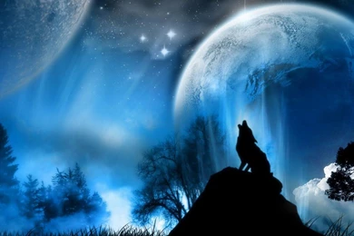Space Trees Planets Glacier Wolves Awesome Artwork Fantasy HD ...