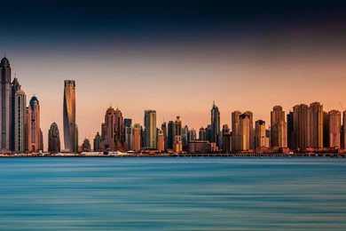 Skyscrapers: Dubai Sunset Cityscape Yacht Bay Ocean Skyscrapers ...