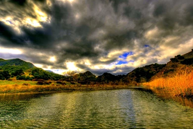 Calm River Under Dark Clouds >> HD Wallpaper, Get It Now!