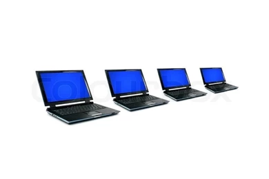 A Row Of Laptops Computer Isolated Against A White Stock Photo