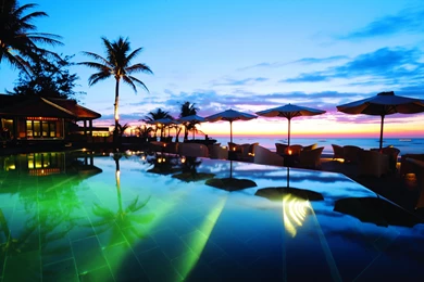 Download Wallpapers 3840x2400 Tropics, Sea, Palm Trees, Evening ...