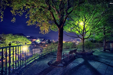 Park With The View Of The Night City Wallpapers Photography ...