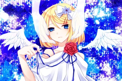 Blondes Angels Blue Wings Vocaloid Flowers Blue Eyes Ribbons ...