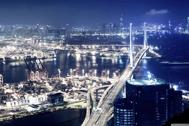 Panoramic View Of Hong Kong At Night HD Desktop Wallpapers : High ...