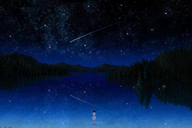 2560x1600 Mountains Stars Night Sea Girl Desktop PC And Mac Wallpapers