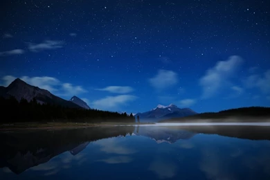1440x900 Mountain Night Stars Trees Sea Desktop PC And Mac Wallpapers