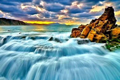 Download Wallpapers 3840x2160 Sea, Surf, Sunset, Waterfall 4K Ultra ...