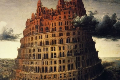 Download Wallpapers 1366x768 Tower, Babylon, Painting, Creative ...