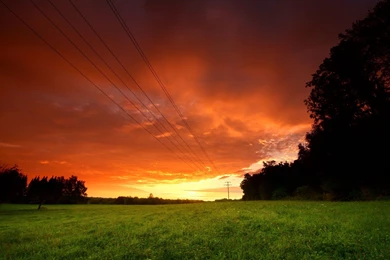 Download Wallpapers 2560x1600 Decline, Evening, Sky, Field, Wires ...