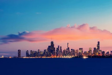 USA, Illinois, Chicago, Lake Michigan, Buildings, Evening, Sky ...