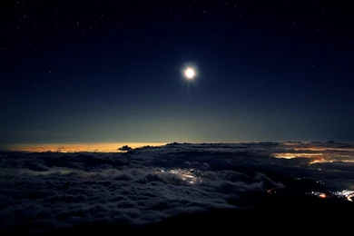 Beautiful Full Moon Evening Sky At Sea