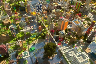 Download Wallpapers 1680x1050 Minecraft, City, Houses, Sunlight ...