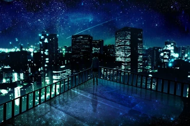 Girl Staring At The City At Night Wallpapers   Anime Wallpapers