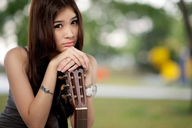 Sad Asian Girl With A Guitar Wallpapers   Girl Wallpapers