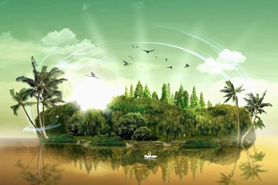 3D Nature Image For Desktop With Fantasy Tropical Island
