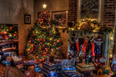 Download Wallpapers 1920x1080 Tree, Christmas, Presents, Fireplace ...