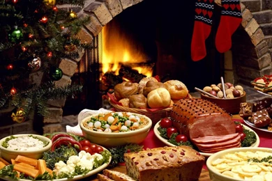 Download Wallpapers 1920x1080 Christmas, Fireplace, Festive Table ...