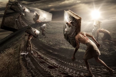 Men With Book Heads Walking On The Field Wallpapers 26430