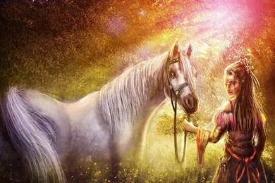 Download Wallpapers 1920x1080 Girl, Horse, Wood, Art, Nature ...