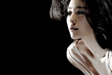 Girl In Deep Eyesight And Black Hair, With Black Background, She ...