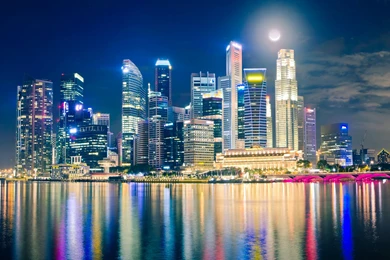 Download Wallpapers 3840x2400 Singapore, Night, Lights, Reflection ...
