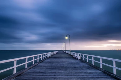 Australian Landscape, Wooden Bridge, Night Lights, Blue Sea And ...