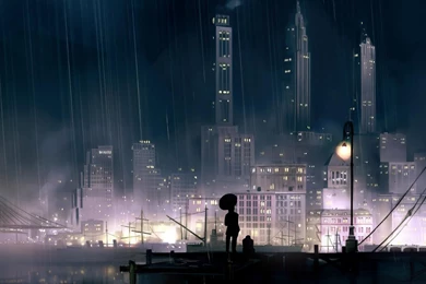 Rainy City At Night Wallpapers   Fantasy Wallpapers