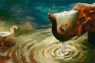 Fantasy Birds Surreal Ripples Artwork Elephants Lily Pads ...